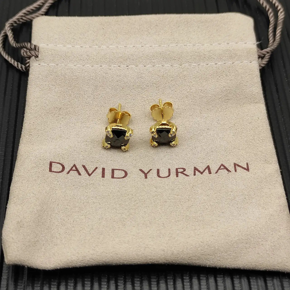 David Yurman Gold-plated Black Diamond Four-Prong Earrings